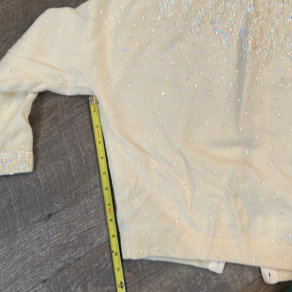 Anne Scott 1950s sequined pale yellow 100% cashmere sweater - Picture 5 of 8